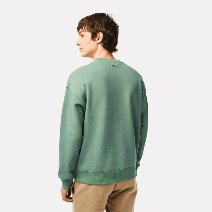 homens Lacoste verde caqui kx5 moletom gola redonda com estampa croc 08D0361