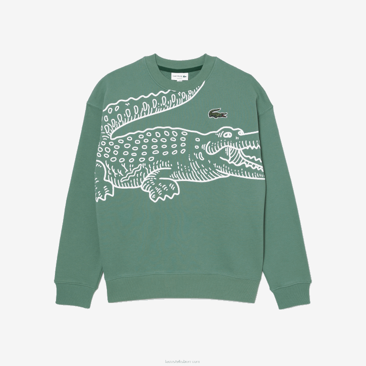 homens Lacoste verde caqui kx5 moletom gola redonda com estampa croc 08D0361