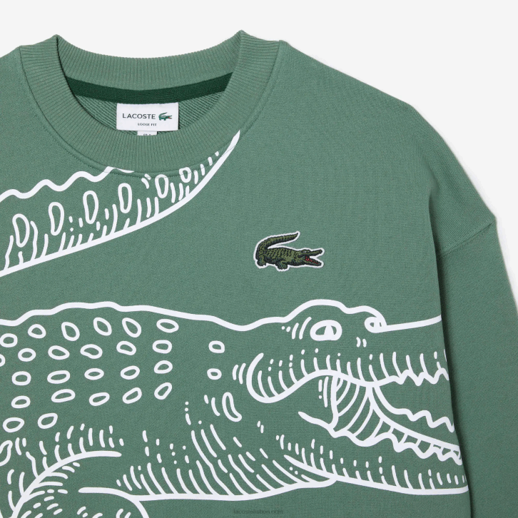 homens Lacoste verde caqui kx5 moletom gola redonda com estampa croc 08D0361