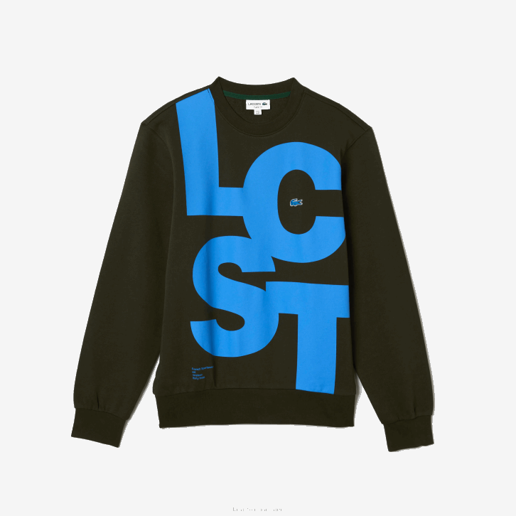 homens Lacoste verde caqui s7t moletom clássico de algodão com letras contrastantes 08D01041