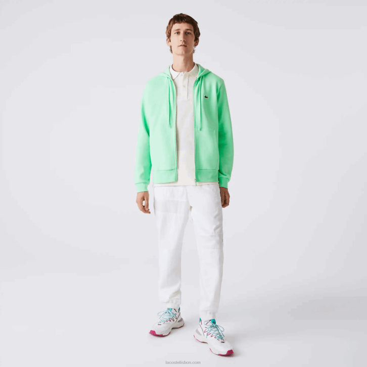 homens Lacoste verde claro 0vz moletom de lã bolso canguru com zíper 08D01171