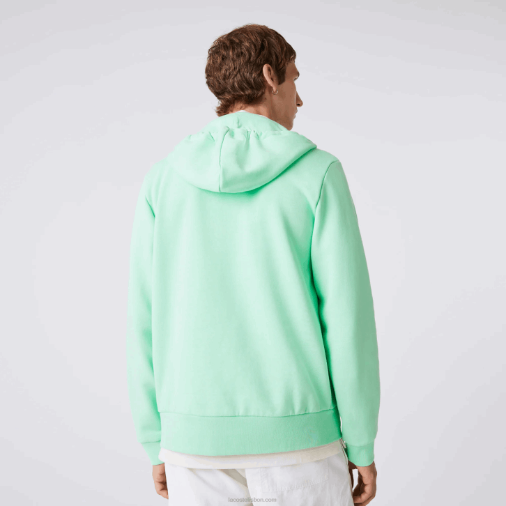 homens Lacoste verde claro 0vz moletom de lã bolso canguru com zíper 08D01171