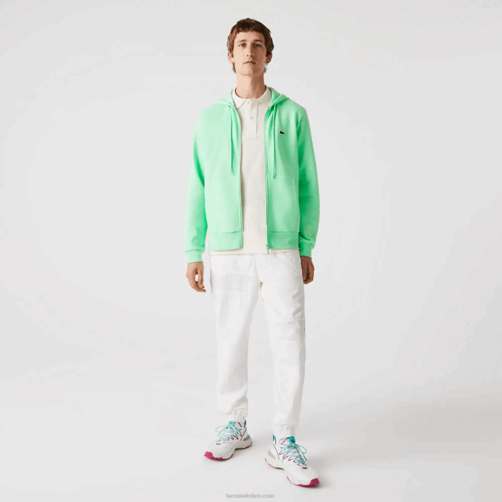 homens Lacoste verde claro 0vz moletom de lã bolso canguru com zíper 08D01171
