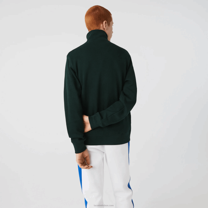 homens Lacoste verde yzp moletom de algodão com gola alta com zíper 08D0953