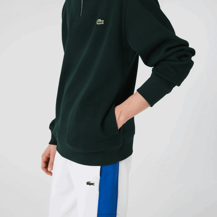 homens Lacoste verde yzp moletom de algodão com gola alta com zíper 08D0953