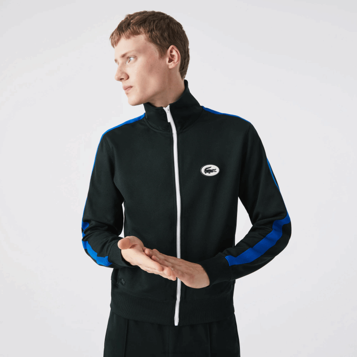 homens Lacoste verde yzp moletom piquet com zíper e gola alta regular fit 08D01016