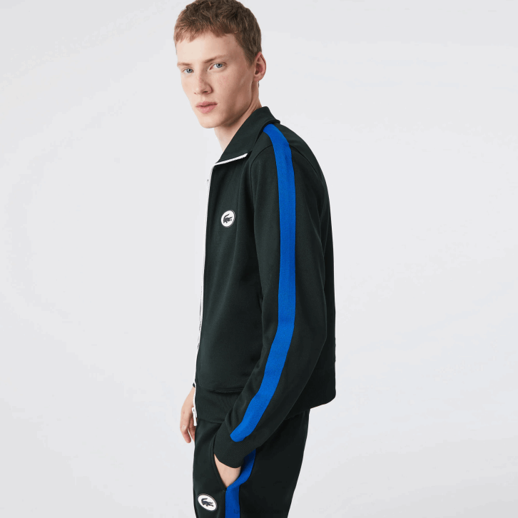 homens Lacoste verde yzp moletom piquet com zíper e gola alta regular fit 08D01016