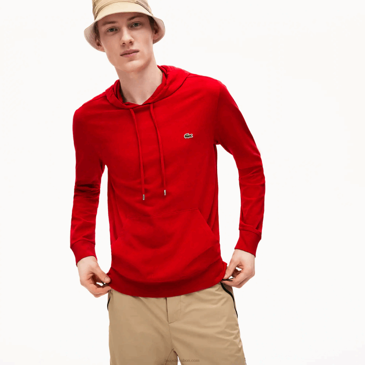homens Lacoste vermelho 240 moletom de jérsei de algodão com capuz 08D0620