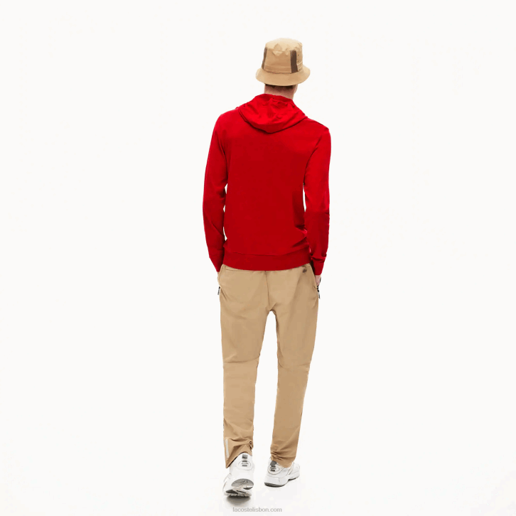 homens Lacoste vermelho 240 moletom de jérsei de algodão com capuz 08D0620