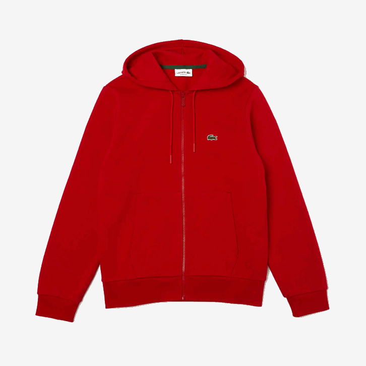 homens Lacoste vermelho 240 moletom de lã bolso canguru com zíper 08D01011