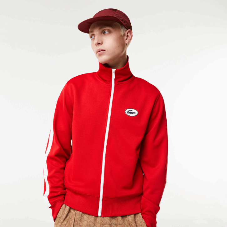 homens Lacoste vermelho 240 moletom piquet com zíper e gola alta regular fit 08D01015