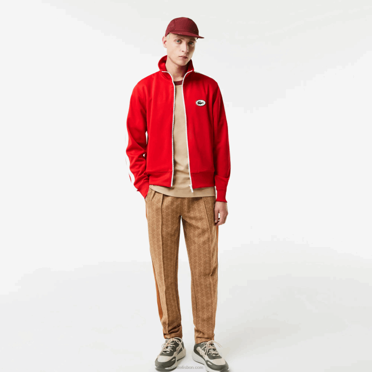 homens Lacoste vermelho 240 moletom piquet com zíper e gola alta regular fit 08D01015
