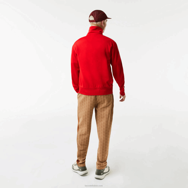 homens Lacoste vermelho 240 moletom piquet com zíper e gola alta regular fit 08D01015