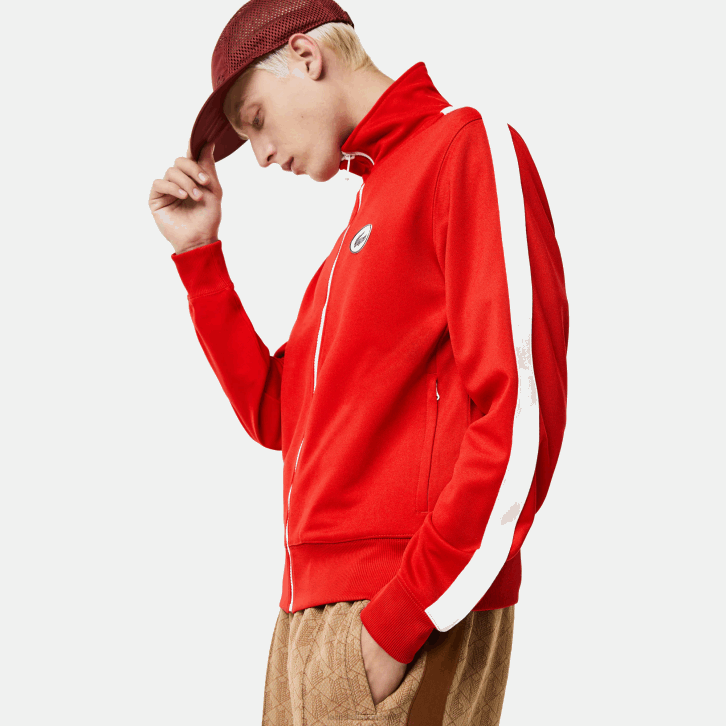 homens Lacoste vermelho 240 moletom piquet com zíper e gola alta regular fit 08D01015