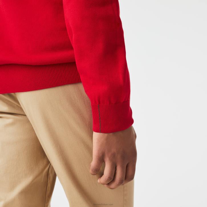 homens Lacoste vermelho 240 suéter de algodão orgânico com decote em V 08D01324