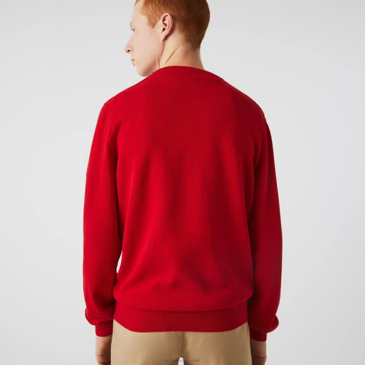 homens Lacoste vermelho 240 suéter de gola redonda de algodão orgânico 08D01453