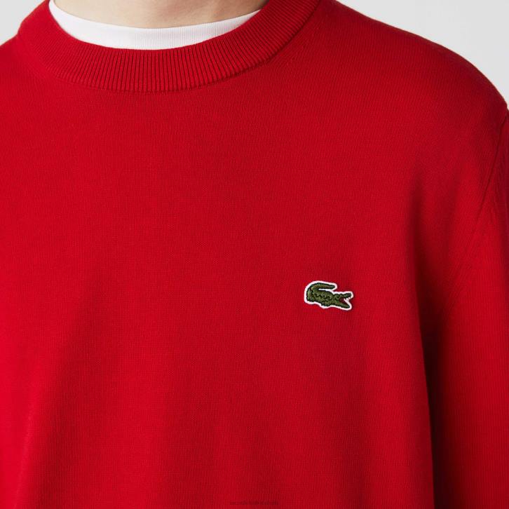 homens Lacoste vermelho 240 suéter de gola redonda de algodão orgânico 08D01453