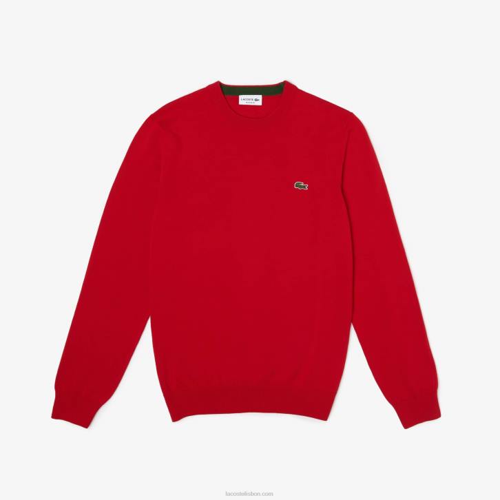 homens Lacoste vermelho 240 suéter de gola redonda de algodão orgânico 08D01453