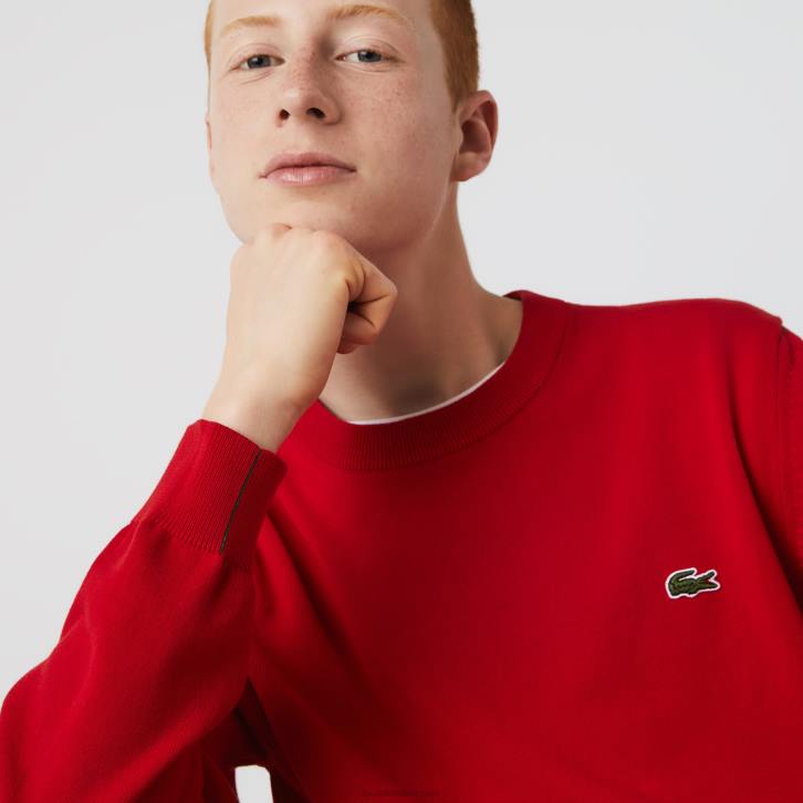 homens Lacoste vermelho 240 suéter de gola redonda de algodão orgânico 08D01453