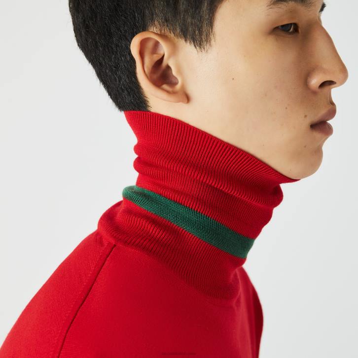 homens Lacoste vermelho 240 suéter de lã merino gola alta 08D01593