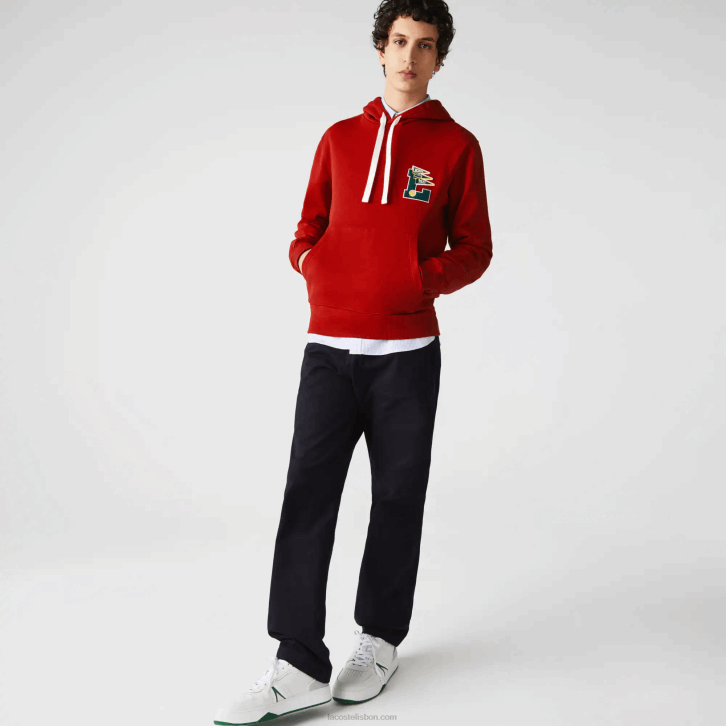 homens Lacoste vermelho 5sx flâmulas l badge moletom de lã de algodão com capuz 08D01101