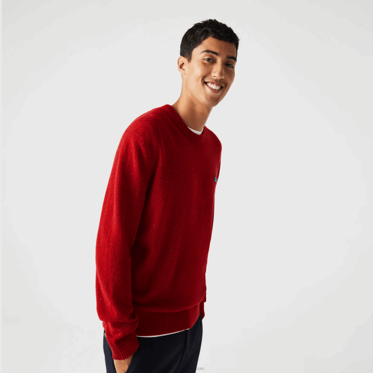 homens Lacoste vermelho 7cq suéter de jérsei de lã com estampa manchada de ajuste regular 08D01509