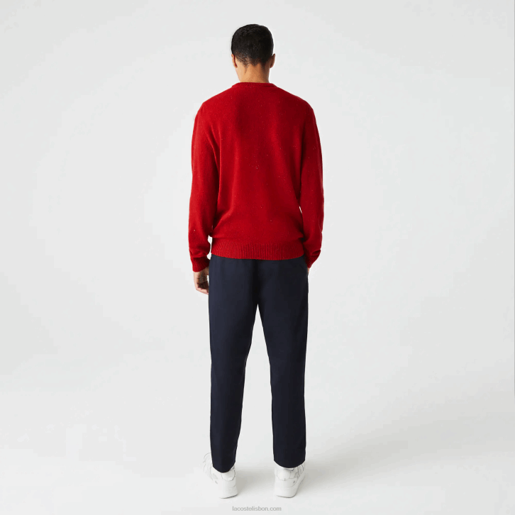 homens Lacoste vermelho 7cq suéter de jérsei de lã com estampa manchada de ajuste regular 08D01509