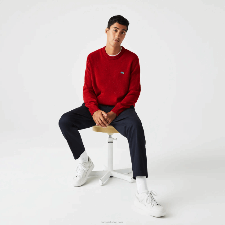 homens Lacoste vermelho 7cq suéter de jérsei de lã com estampa manchada de ajuste regular 08D01509