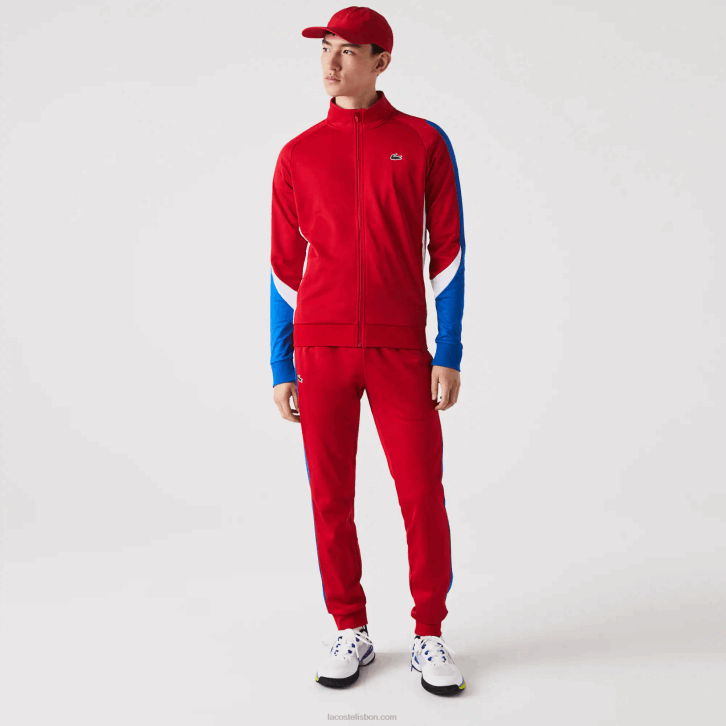 homens Lacoste vermelho azul branco w50 moletom de tênis esporte clássico com zíper 08D0977