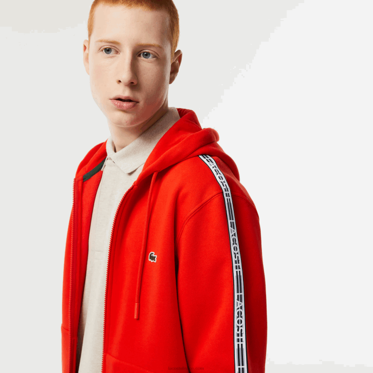 homens Lacoste vermelho s5h moletom clássico com zíper e listras da marca 08D015