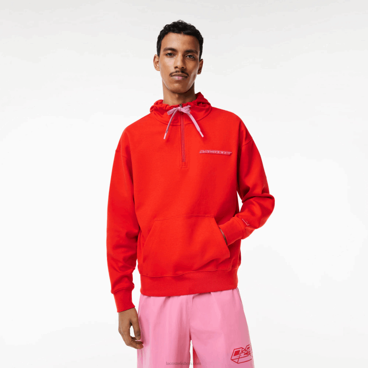 homens Lacoste vermelho s5h moletom com capuz reversível de ajuste solto 08D0376