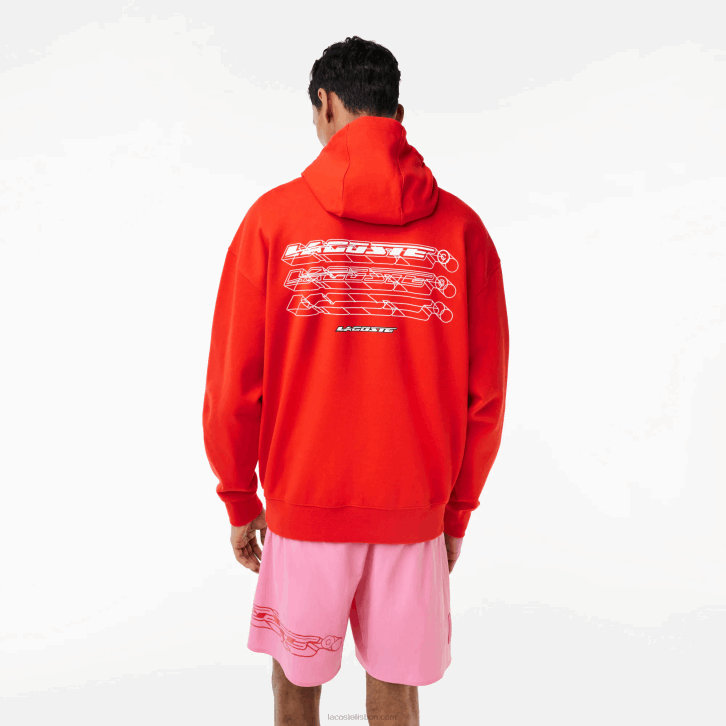 homens Lacoste vermelho s5h moletom com capuz reversível de ajuste solto 08D0376