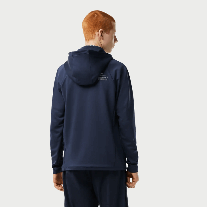 homens Lacoste xie azul moletom com capuz gola alta e zíper esportivo 08D0335