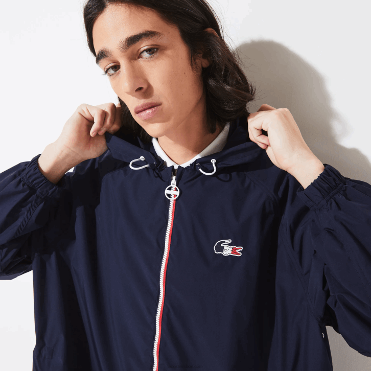 homens Lacoste azul marinho branco vermelho lei capa de chuva dobrável esportiva edição francesa do espírito esportivo 08D01296