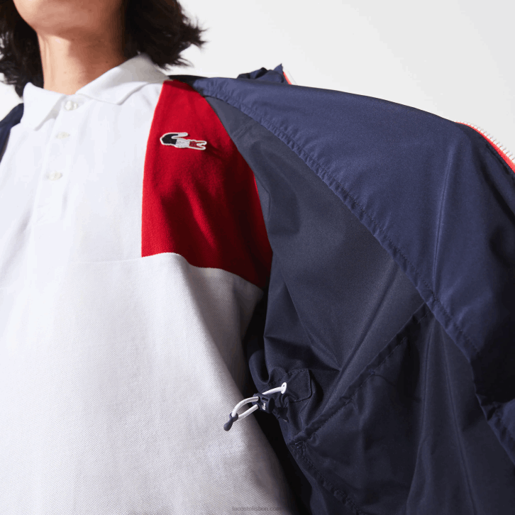 homens Lacoste azul marinho branco vermelho lei capa de chuva dobrável esportiva edição francesa do espírito esportivo 08D01296