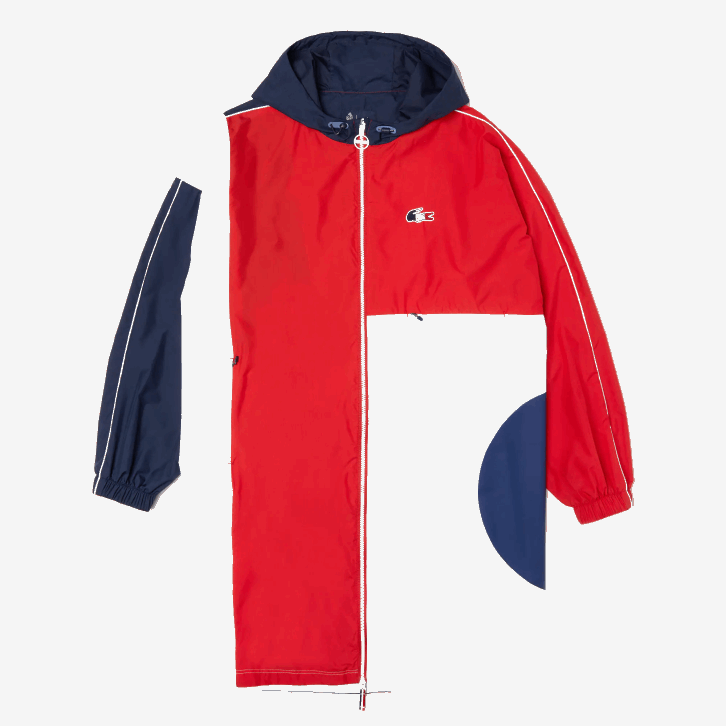 homens Lacoste azul marinho vermelho branco db3 capa de chuva oversized esportiva edição francesa do espírito esportivo 08D01299