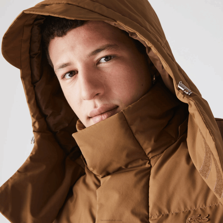 homens Lacoste marrom z0w casaco puffer longo com capuz destacável 08D01318