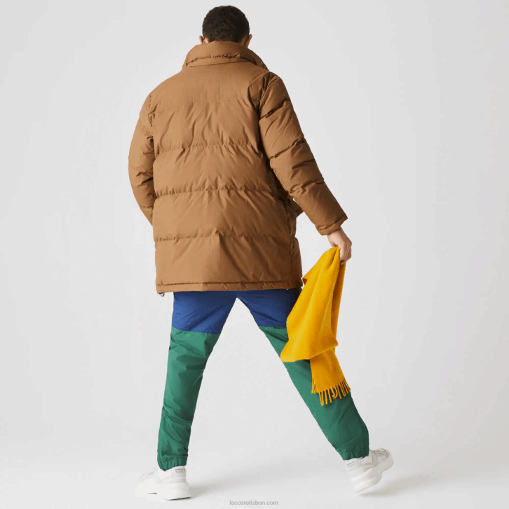 homens Lacoste marrom z0w casaco puffer longo com capuz destacável 08D01318