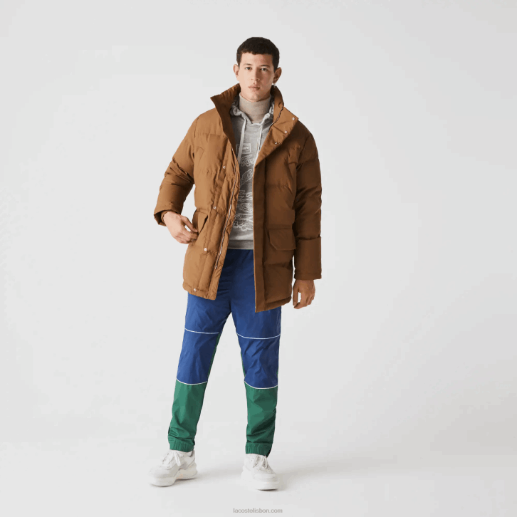 homens Lacoste marrom z0w casaco puffer longo com capuz destacável 08D01318