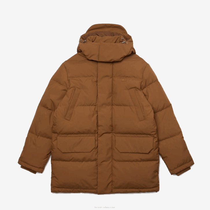 homens Lacoste marrom z0w casaco puffer longo com capuz destacável 08D01318