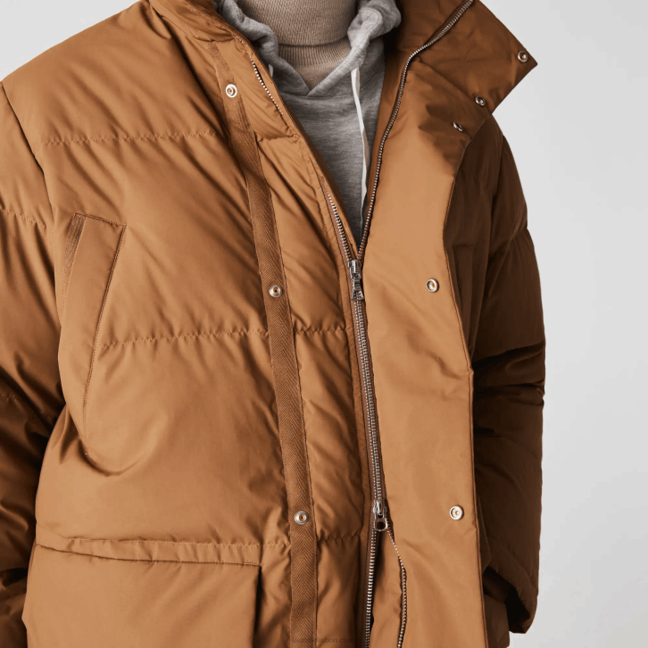 homens Lacoste marrom z0w casaco puffer longo com capuz destacável 08D01318