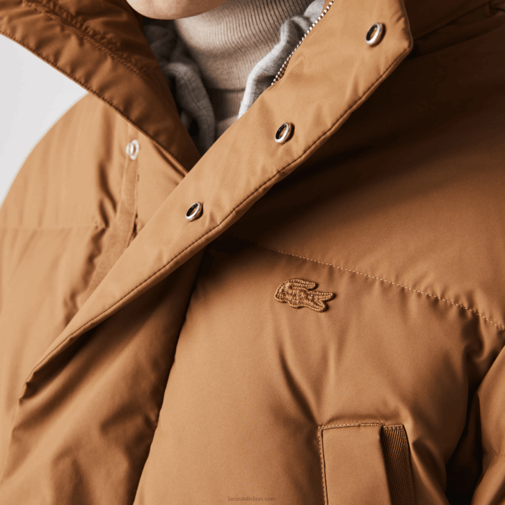 homens Lacoste marrom z0w casaco puffer longo com capuz destacável 08D01318
