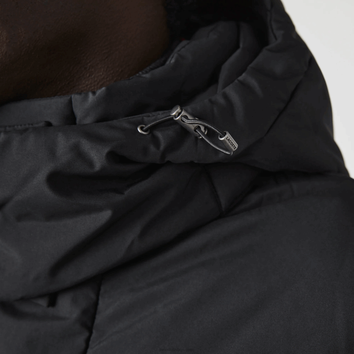 homens Lacoste preto 031 casaco puffer longo com capuz destacável 08D01317