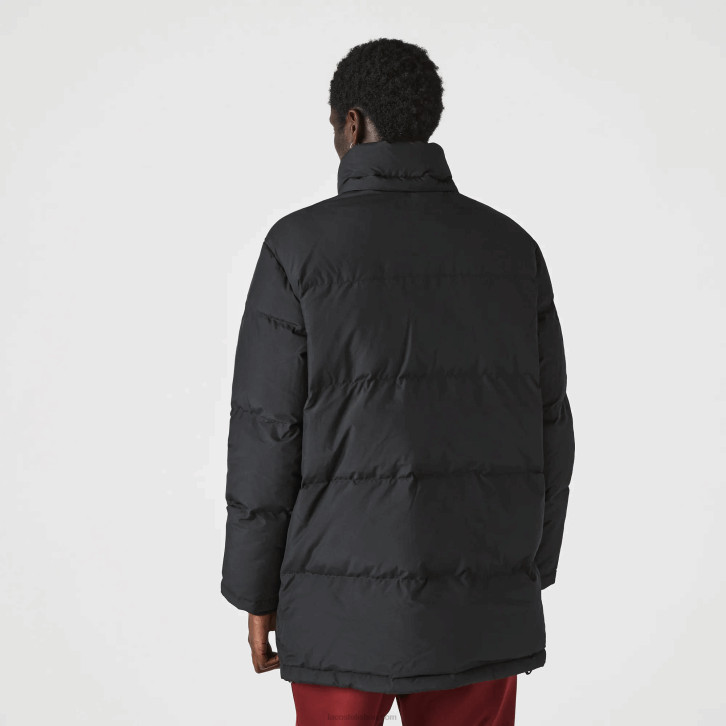 homens Lacoste preto 031 casaco puffer longo com capuz destacável 08D01317
