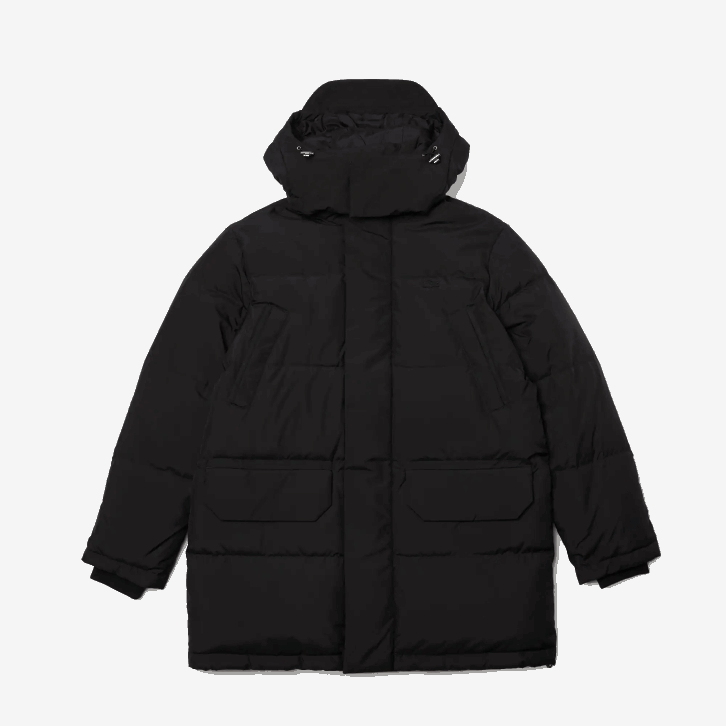 homens Lacoste preto 031 casaco puffer longo com capuz destacável 08D01317
