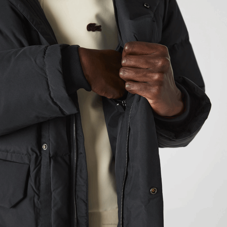 homens Lacoste preto 031 casaco puffer longo com capuz destacável 08D01317