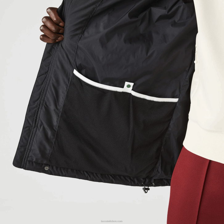homens Lacoste preto 031 casaco puffer longo com capuz destacável 08D01317