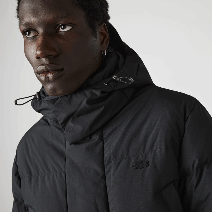 homens Lacoste preto 031 casaco puffer longo com capuz destacável 08D01317