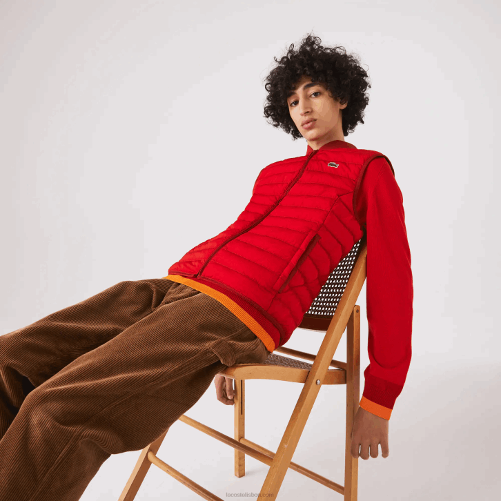 homens Lacoste vermelho 240 casaco puffer leve, dobrável e resistente à água 08D01288