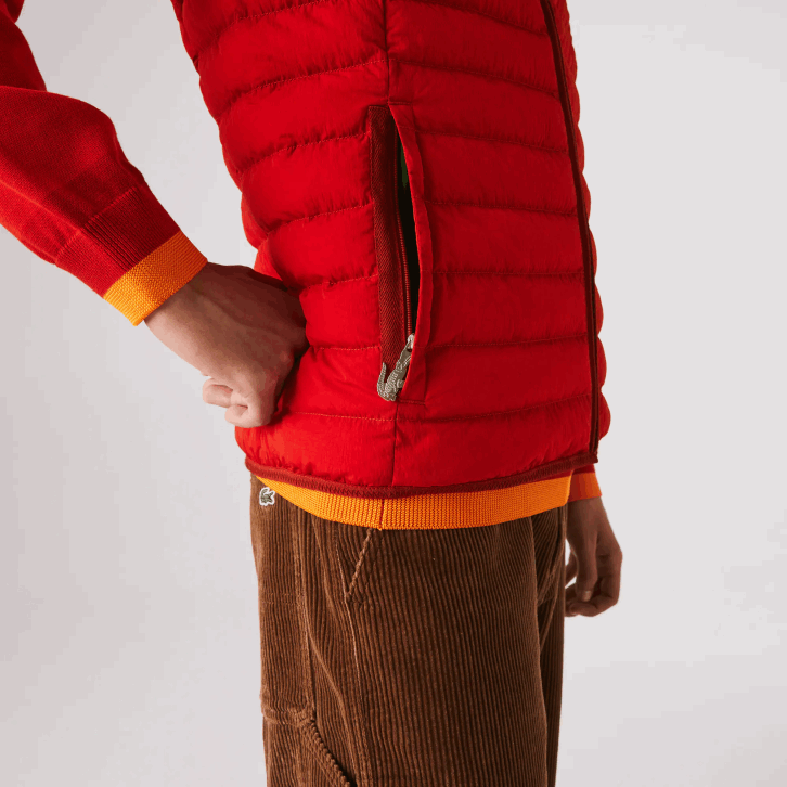 homens Lacoste vermelho 240 casaco puffer leve, dobrável e resistente à água 08D01288